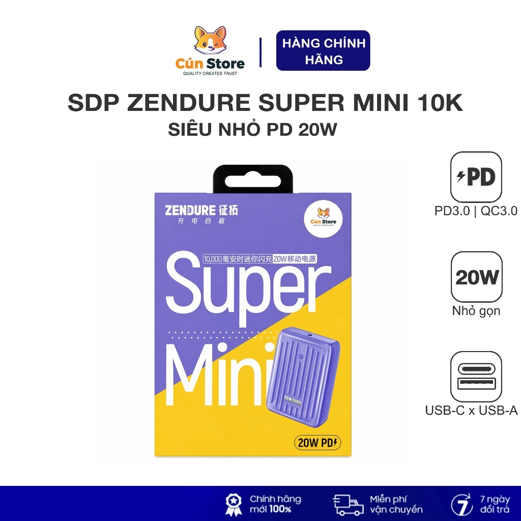 Cục sạc di động Zendure SuperMini 10000mAh PD 20W – Sạc nhanh 2 cổng siêu nhỏ gọn | Bảo hành 6 tháng