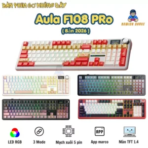 Bàn Phím Cơ Không Dây AULA F108 pro - 3 mode - Mạch Xuôi - Màn hình TFT - LED RGB - Có App - Núm xoay