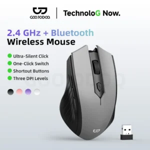 Chuột Không Dây GOOJODOQ 2 Chế Độ (2.4G+Bluetooth), Nút Êm, 3 DPI, Pin 500mAh Sạc Type-C