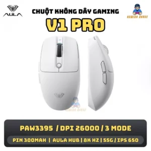 Chuột gaming không dây Aula V1 Pro - 3 mode kết nối - DPI 26000 - Pin 300mah - Poling Rate 8K - IPS 650 - Siêu nhẹ