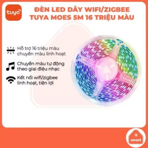 Đèn LED dây wifi RGB Tuya Moes 5 mét, đổi màu theo điệu nhạc, điều khiển từ xa