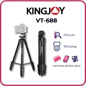 KINGJOY VT-688 - Chân Tripod Dành Cho Máy Ảnh, Điện Thoại, Gopro Tải Trọng 2Kg - Hàng Chính Hãng