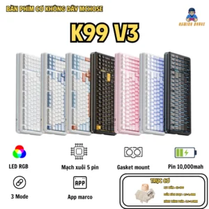 Bàn phím cơ không dây full size Mchose K99 V3 - 3 Mode - Pin 10000 - Mạch Xuôi 5 pin - LED RGB - Tạ nhôm