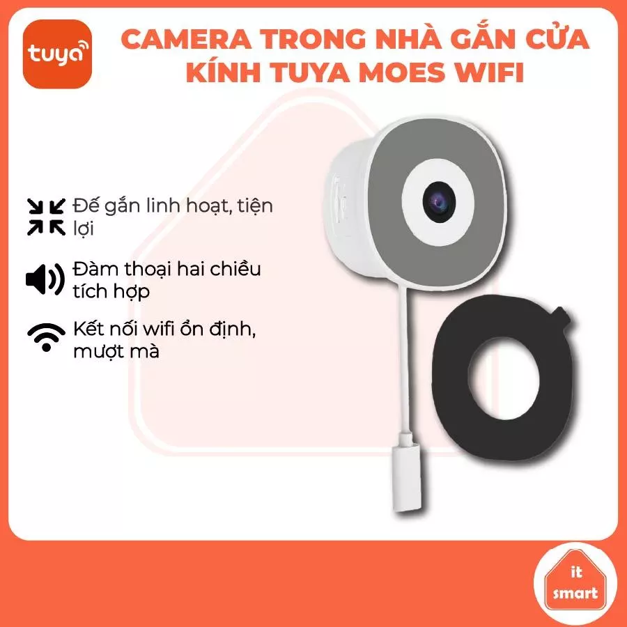 Camera gắn cửa kính Tuya Moes, camera trong nhà đàm thoại 2 chiều thông minh