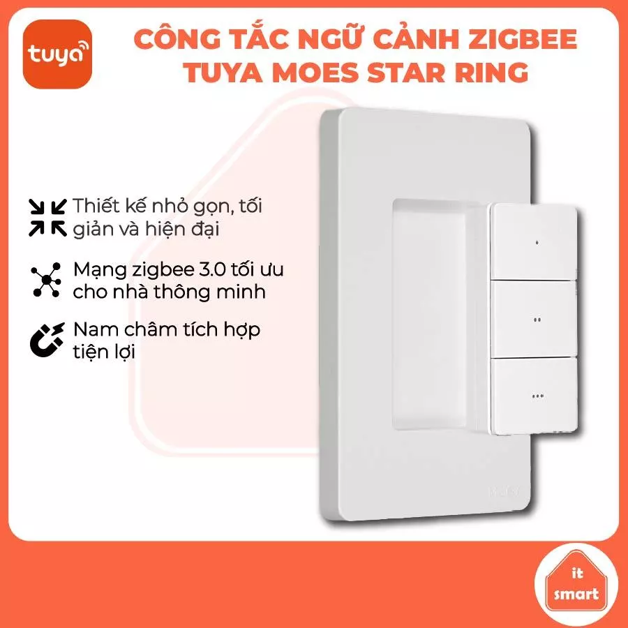 Công tắc ngữ cảnh Tuya Moes Star Ring zigbee, 9 chức năng, nam châm tích hợp
