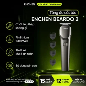 Tông đơ cắt tóc Enchen Beardo 2 tốc độ cao, lưỡi thép không gỉ, tặng 4 cử tạo kiểu - BH 12 tháng