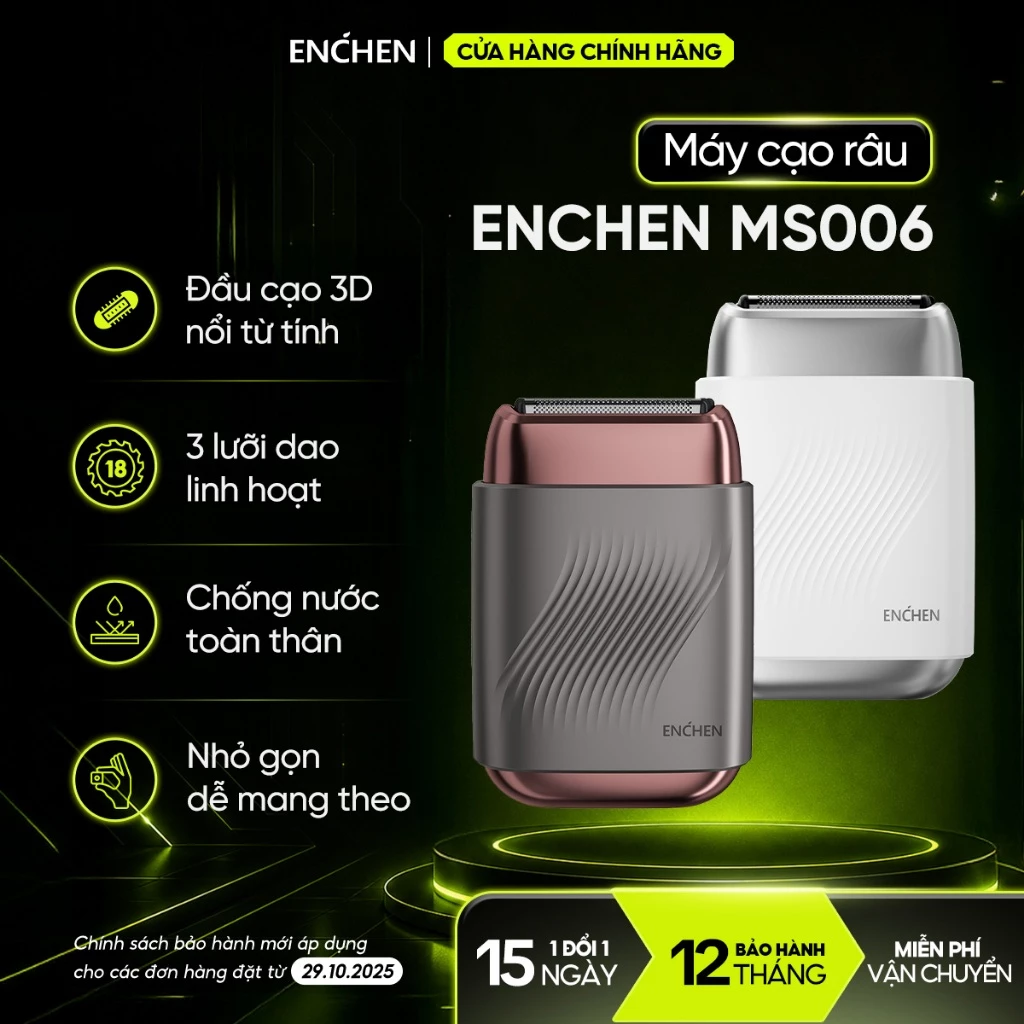 Máy cạo râu Enchen Mini MS006 - đầu cạo nổi từ tính - lưỡi dao nâng cấp - chống nước toàn thân - BH 12 tháng