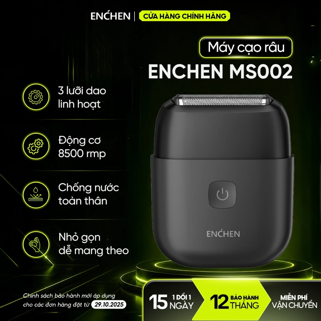 Máy cạo râu Enchen Mini MS002 lưỡi dao linh hoạt, động cơ mạnh mẽ chống nước toàn thân - BH 12 tháng