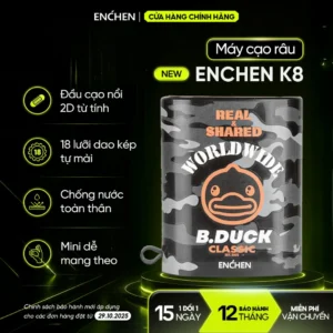 Máy cạo râu Enchen K8 - Bản Mới, họa tiết rằn ri, chống nước toàn thân, đầu cạo 2D, 18 lưỡi dao tự mài