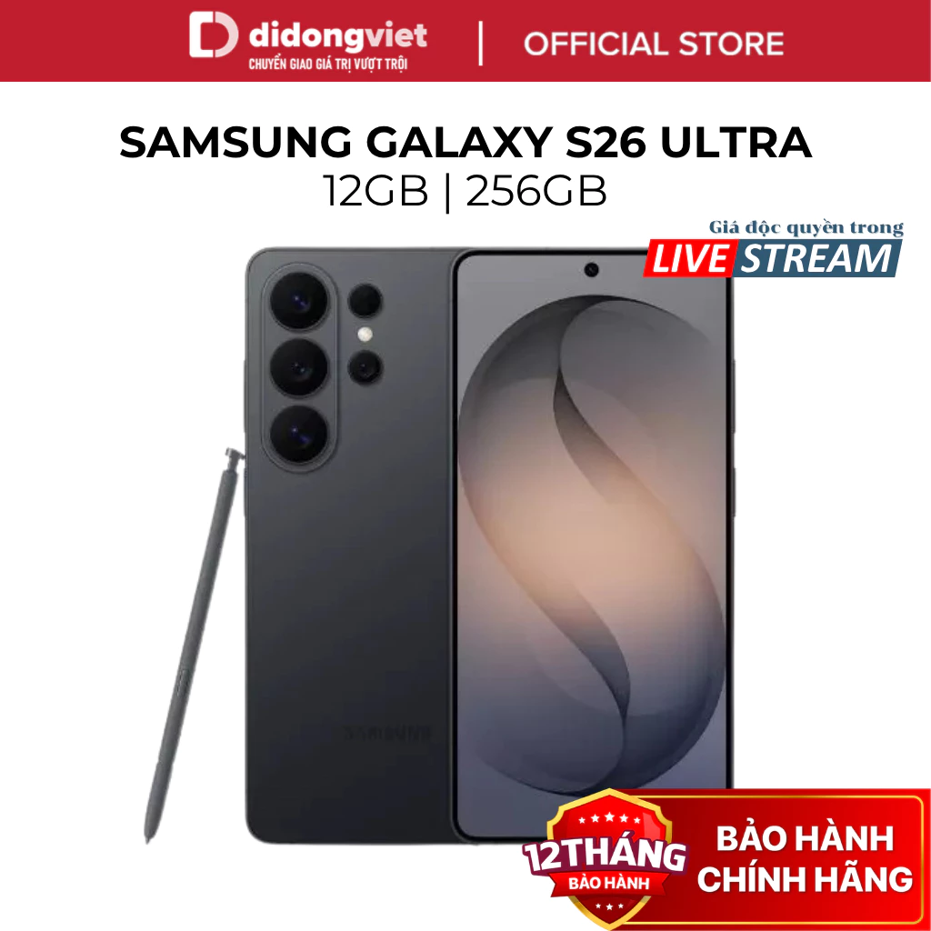 (KOL) Điện thoại Samsung Galaxy S26 Ultra, 12GB/256GB - Camera 200MP, Hiệu Năng Mạnh Mẽ - Hàng Chính Hãng