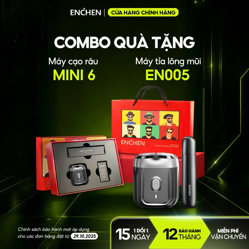 Set quà tặng máy cạo râu Enchen Mini6 & máy tỉa lông mũi EN005, hộp quà kèm túi xách