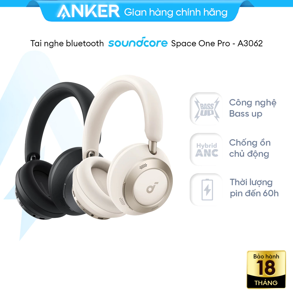 Tai nghe bluetooth 5.3 chụp tai ANKER Soundcore Space One Pro chống ồn ANC 3.0 60h sử dụng | Hi-Res LDAC - A3062
