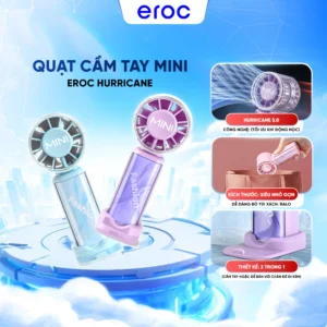 [Quà tặng] Quạt Cầm Tay Mini EROC Hurricane 5.0 - Quạt Tích Điện 3 Cấp Độ Gió Siêu Mạnh, Pin Trâu, Sạc Nhanh Type-C