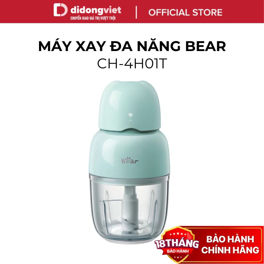 Máy Xay Ăn Dặm 0.3L Bear QSJ-B01P1 (CH-4H01T) - Cối Thủy Tinh, 3 Lưỡi Dao Sắc Bén - Hàng Chính Hãng