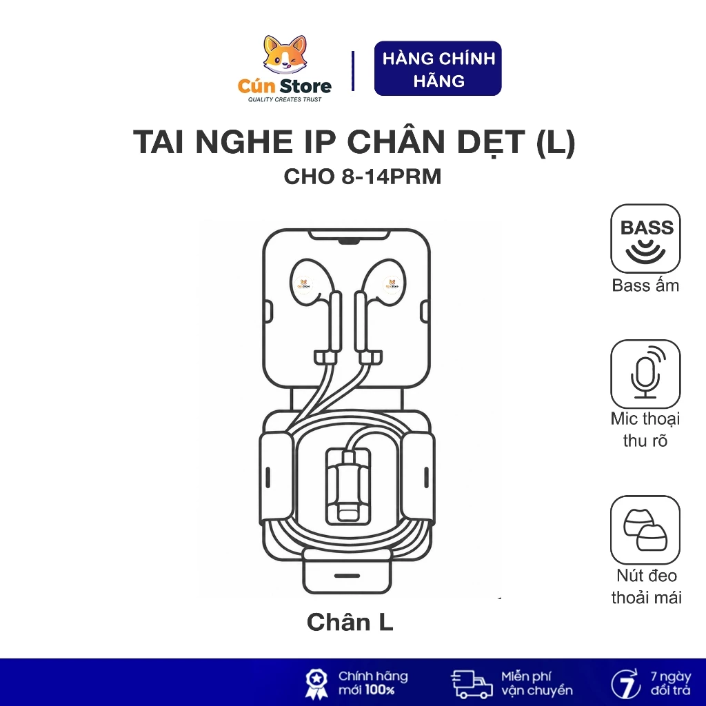 Tai nghe có dây chân cắm L, jack dẹt zin bóc máy cho 8-14 prm, không kết nối Bluetooth | BH 12 tháng