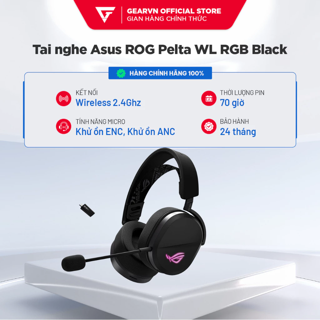 Tai nghe Gaming không dây cao cấp Asus ROG Pelta 3 Mode kết nối RGB Black BH 24 tháng
