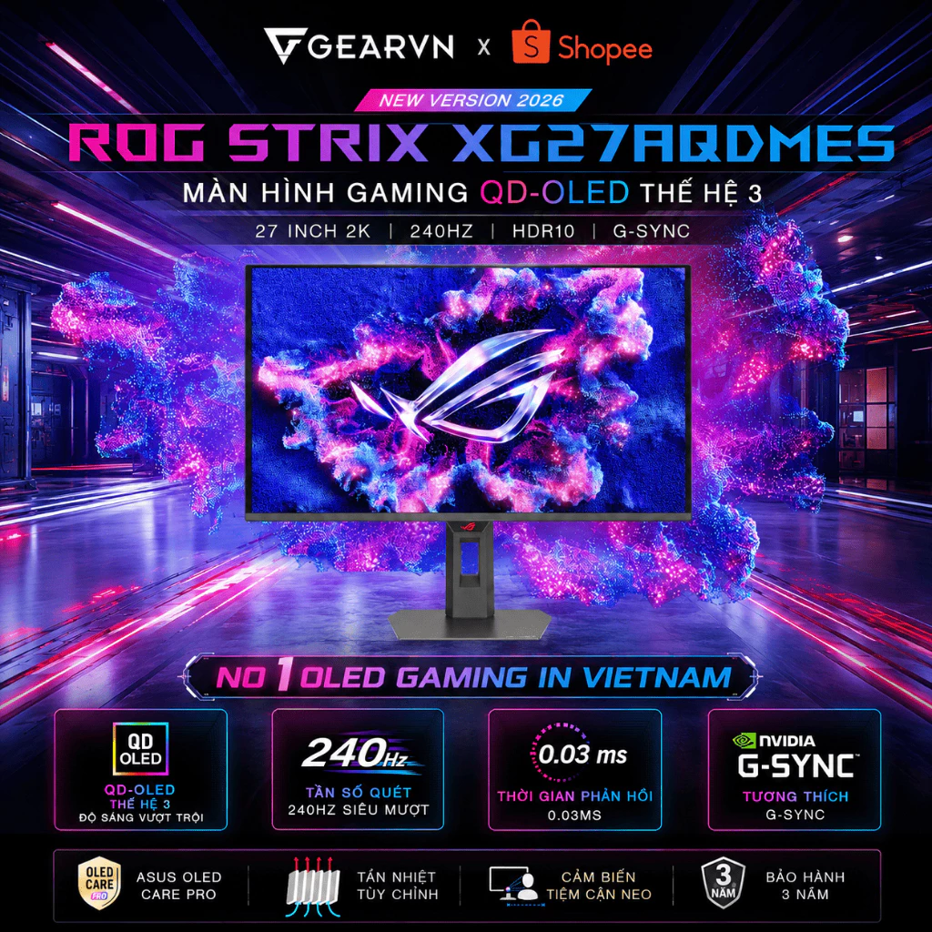 Màn hình Gaming Asus ROG Strix XG27AQDMES 27 inch QD-OLED Gen 3 2K 240Hz HDR10 Gsync BH 36 tháng