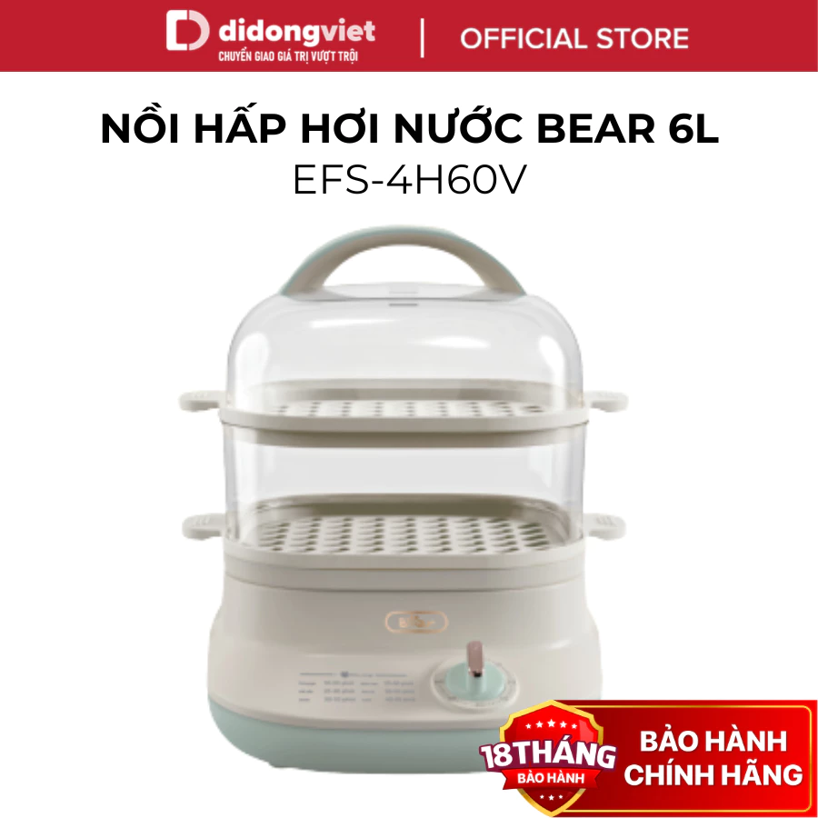 Nồi Hấp Điện 2 Tầng Bear 6L DZG-C60Q8 (EFS-4H60V) - 650W, Đa Năng, Hẹn Giờ - Hàng Chính Hãng