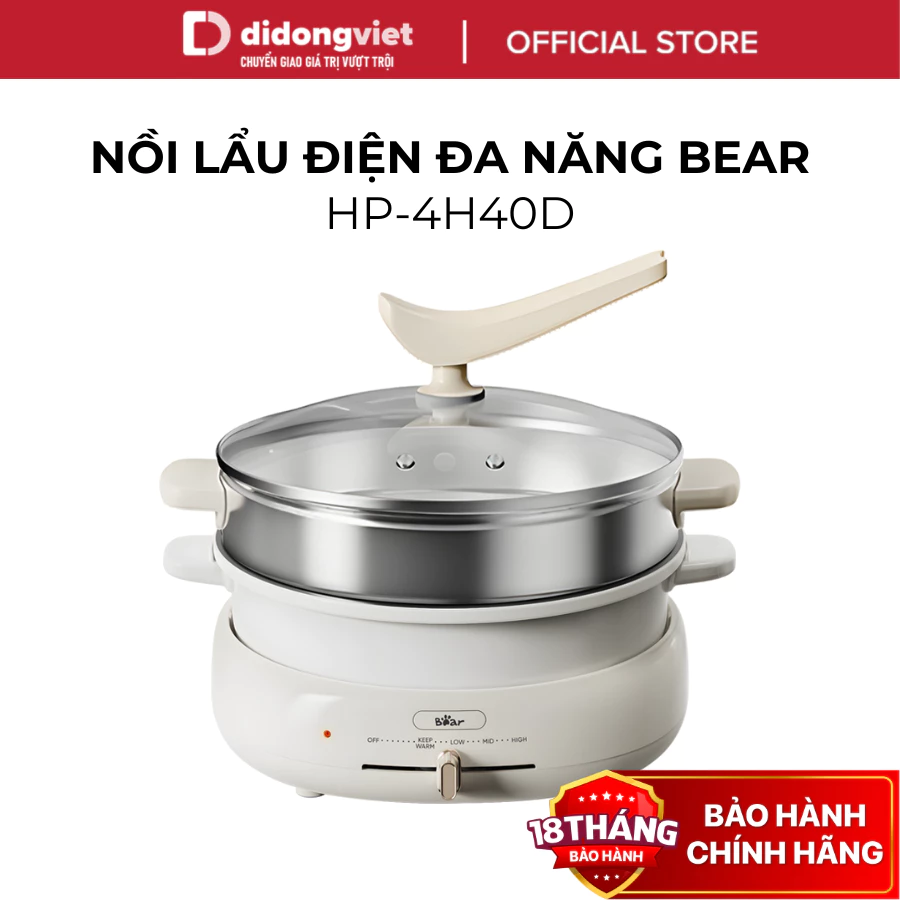 Nồi Lẩu Nướng Điện Đa Năng Bear DHG-C40W2 (HP-4H40D) - Đế Tách Rời, Tiết Kiệm Điện - Hàng Chính Hãng