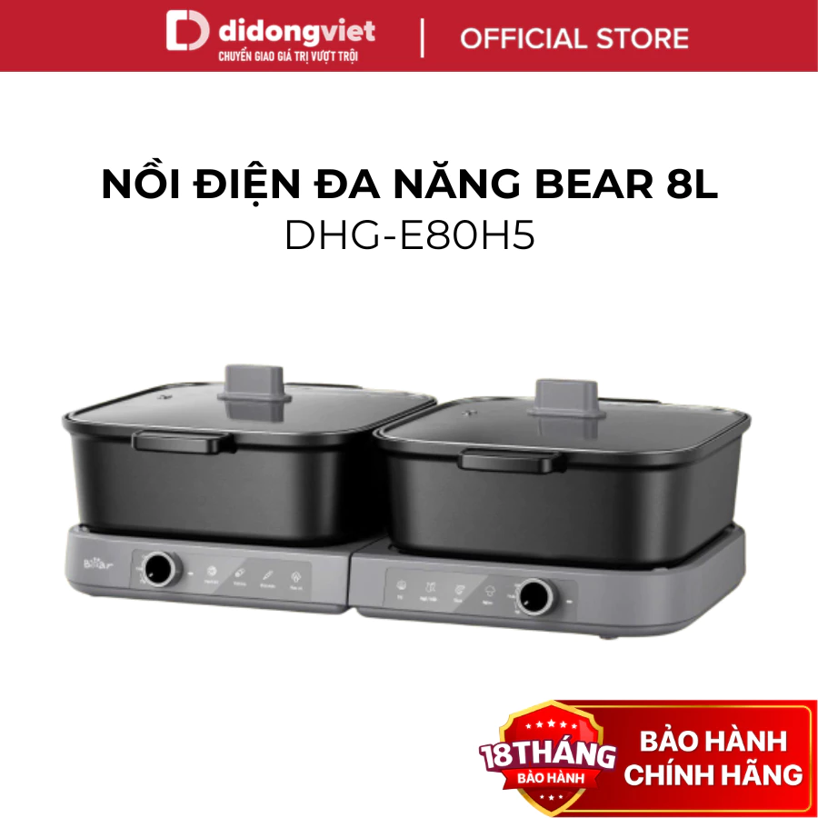 Nồi Điện Đa Năng 8L Bear DHG-E80H5 (HP-5H80M47) - 2100W, Khay Tháo Rời, Chống Dính - Hàng Chính Hãng