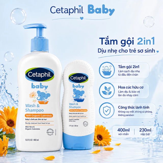 Sữa tắm gội Cetaphil cho bé - Cetaphil Baby Wash & Shampoo with Organic Calendula 400ml