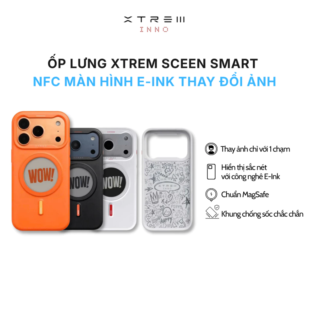 Ốp Lưng Thông Minh XTREM NFC Có Màn Hình E-Ink Thay Đổi Ảnh, Magsafe | Ốp điện thoại Screen Smart-Image Magnetic cho iP