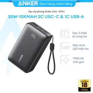 [SVIP] Sạc dự phòng Anker Zolo 10.000mAh 30W | 2C1A sạc nhanh| Pin LFP an toàn | Sạc nhanh nhỏ gọn bỏ túi- A110J
