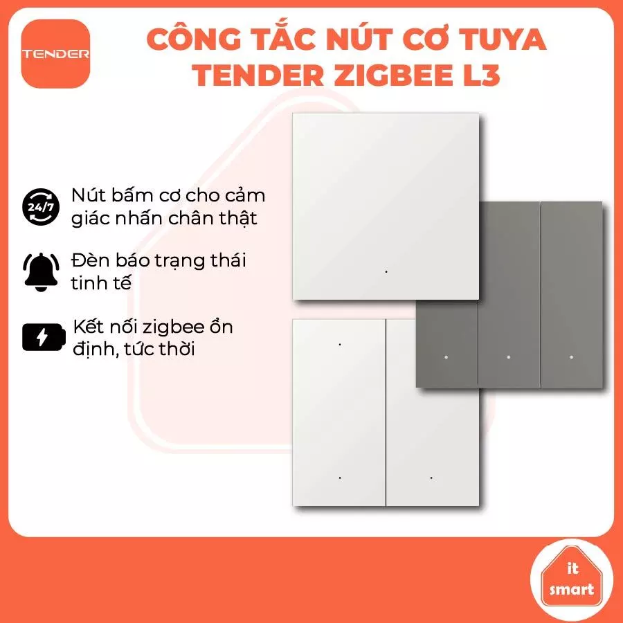 Công tắc thông minh nút cơ Tuya Tender L3 zigbee hẹn giờ, điều khiển từ xa, 1-4 nút