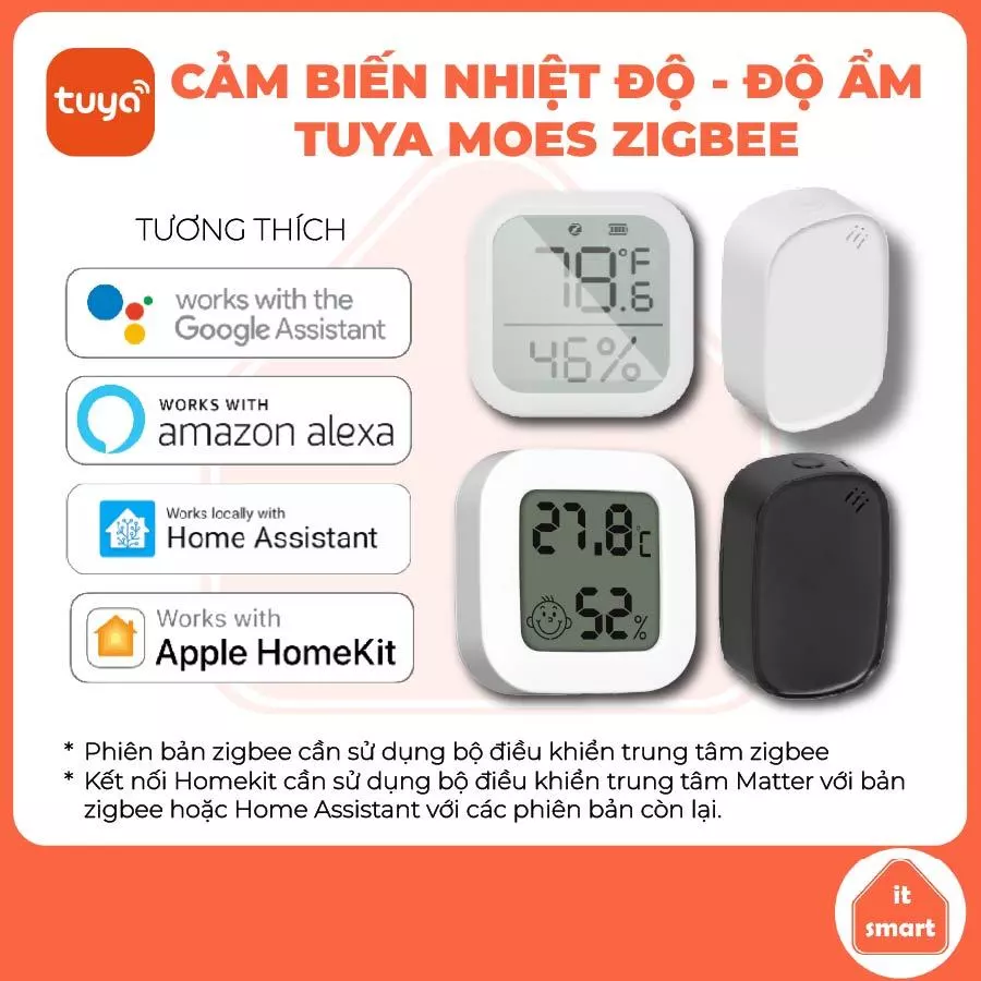 Cảm biến nhiệt độ zigbee Tuya Moes độ nhạy và độ chính xác cao, sóng zigbee tiết kiệm pin