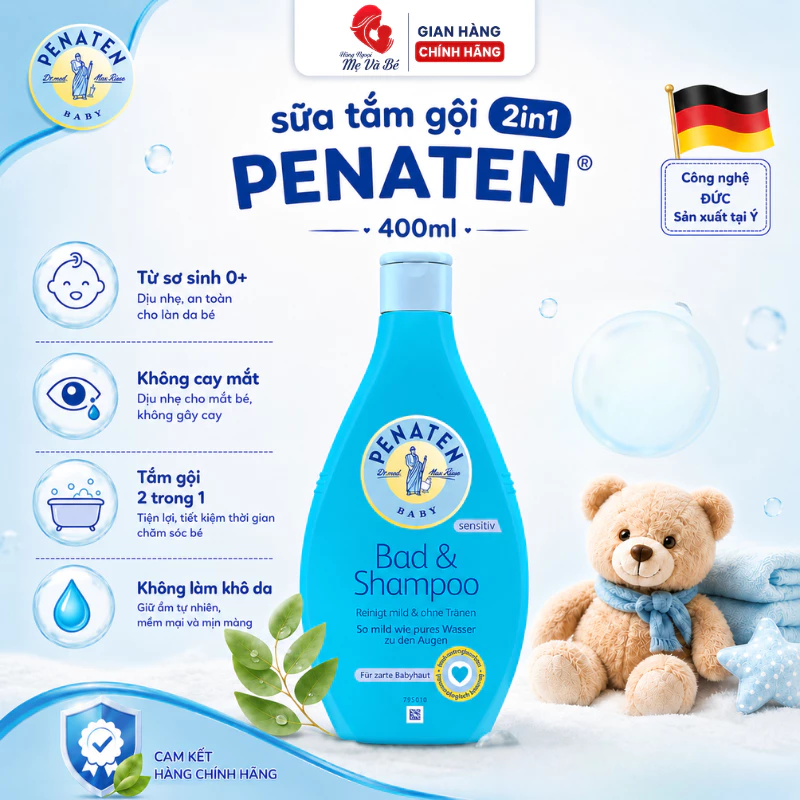Sữa tắm gội chống cảm cúm Penaten Đức 2in1 giúp giảm ho cảm cúm cho bé 400ml