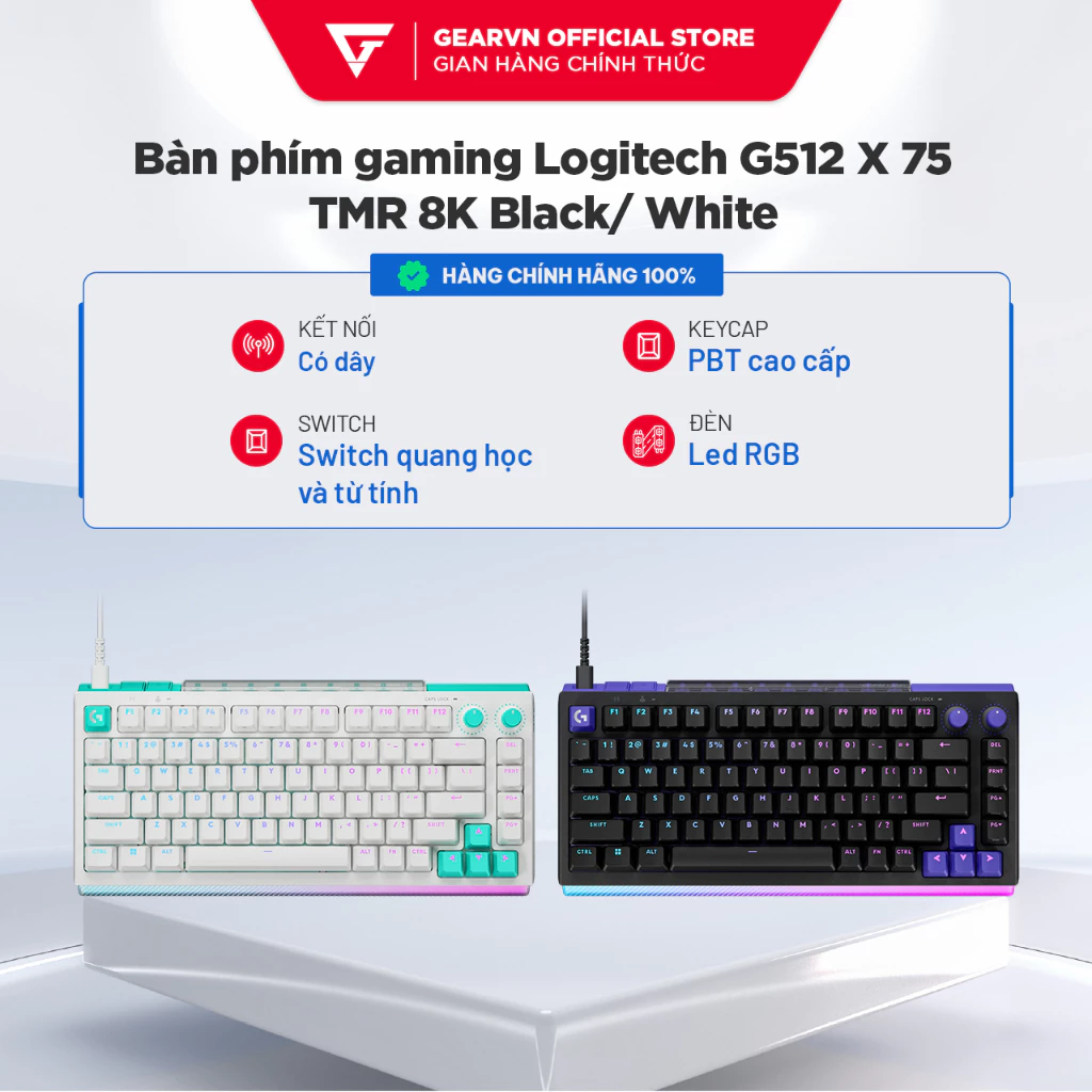 Bàn phím gaming Logitech G512 X 75 TMR 8K Đen/Trắng BH 24 tháng