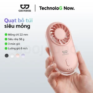 Quạt mini cầm tay siêu mỏng GOOJODOQ có tốc độ quay 10.000 vòng/phút và tốc độ gió 9,1 m/giây