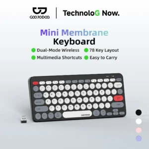 Bàn Phím Mini GOOJODOQ 78 Phím 2 Chế Độ Phím Màng Tròn Retro, Siêu Nhẹ 324g, Pin 300mAh Dùng 43 Giờ