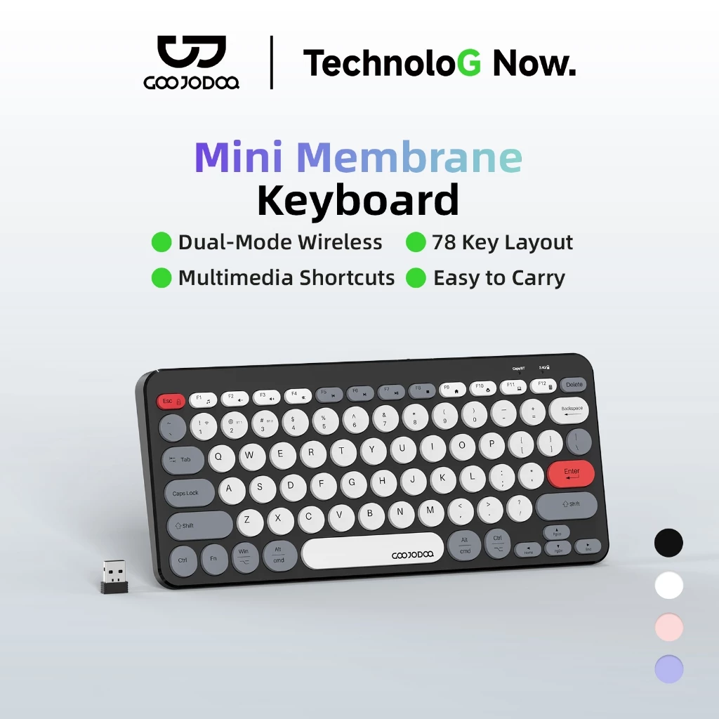 Bàn Phím Mini GOOJODOQ 78 Phím 2 Chế Độ Phím Màng Tròn Retro, Siêu Nhẹ 324g, Pin 300mAh Dùng 43 Giờ