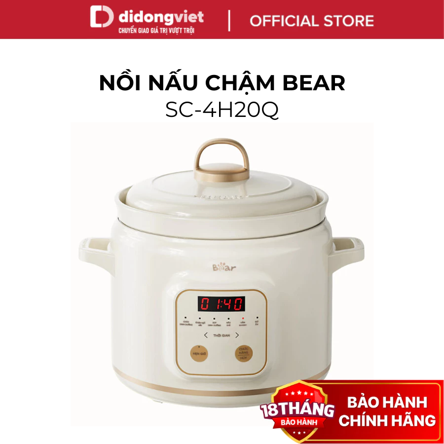 Nồi Nấu Chậm Bear DDG-E20M1 (SC-4H20Q) - 2L 175W, Lòng Gốm Sứ, 6 Chế Độ Tích Hợp - Hàng Chính Hãng