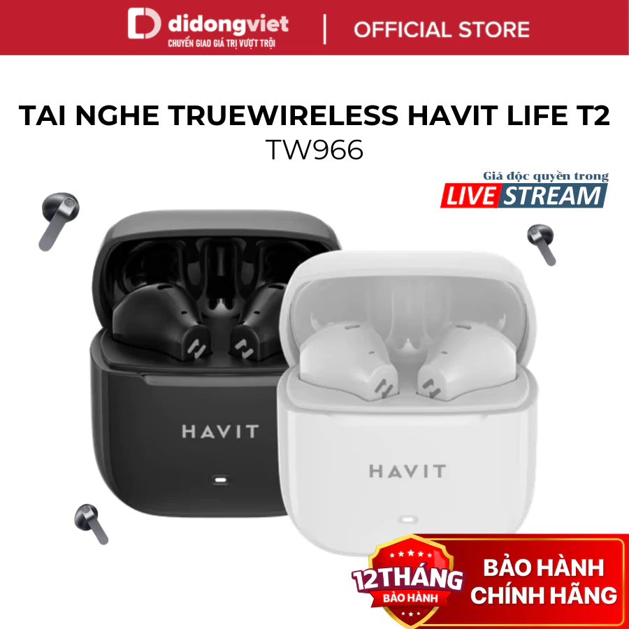 (KOL) Tai nghe True Wireless Havit Life T2 TW966 - 4 Mic ENC, Chống Ồn, Pin 25 - Chính Hãng Độc Quyền