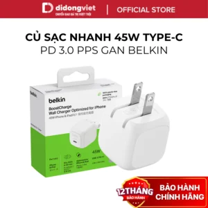 Củ Sạc Nhanh Belkin 45W USB-C PD 3.0 PPS GaN - Hàng Chính Hãng