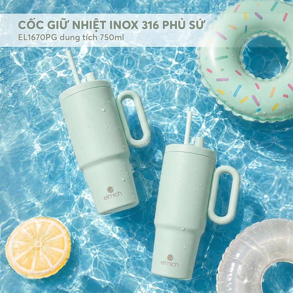Cốc giữ nhiệt inox 316 Elmich phủ ceramic EL1670/1657 dung tích 750ml