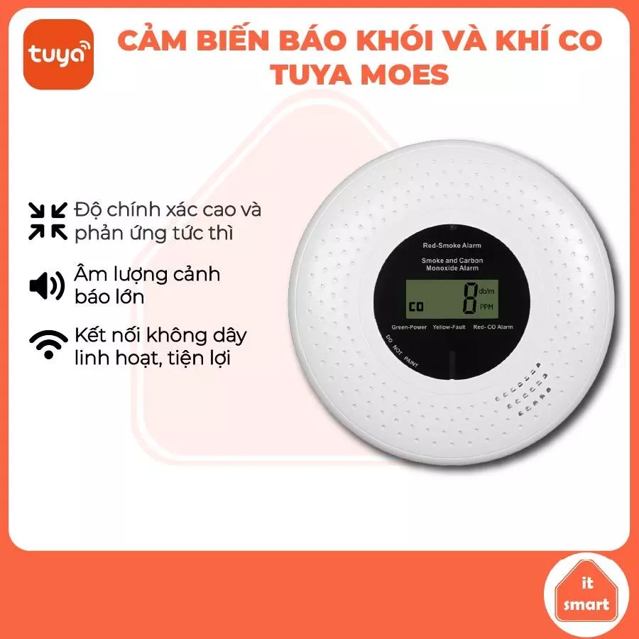 Cảm Biến Khói kiêm khí CO Carbon Monoxide Tuya Moes zigbee bảo vệ an toàn gia đình bạn