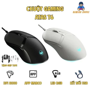 Chuột Silent Gaming ATAS T6 - LED RGB - App marco - DPI 7200 - Con lăn TTC - Tặng grip Tape