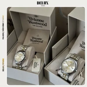 [ Delux W15demi ] Đồng Hồ Cặp Nam Nữ Vivienne Tone Demi Dây Thép Đúc Không Gỉ,Đồng Hồ Cupble Size 29&36mm FullboxLàm Quà