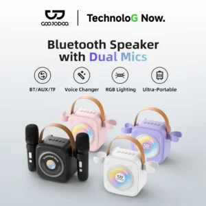 Loa Karaoke Bluetooth GOOJODOQ Tặng Kèm 2 Micro Không Dây, Đèn RGB, 5 Giọng Biến Ảo, Pin 6 Giờ