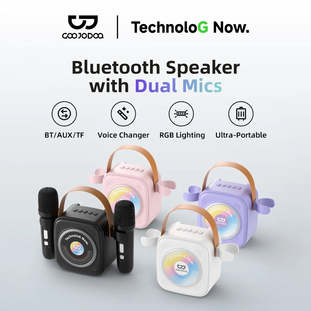 Loa Karaoke Bluetooth GOOJODOQ Tặng Kèm 2 Micro Không Dây, Đèn RGB, 5 Giọng Biến Ảo, Pin 6 Giờ