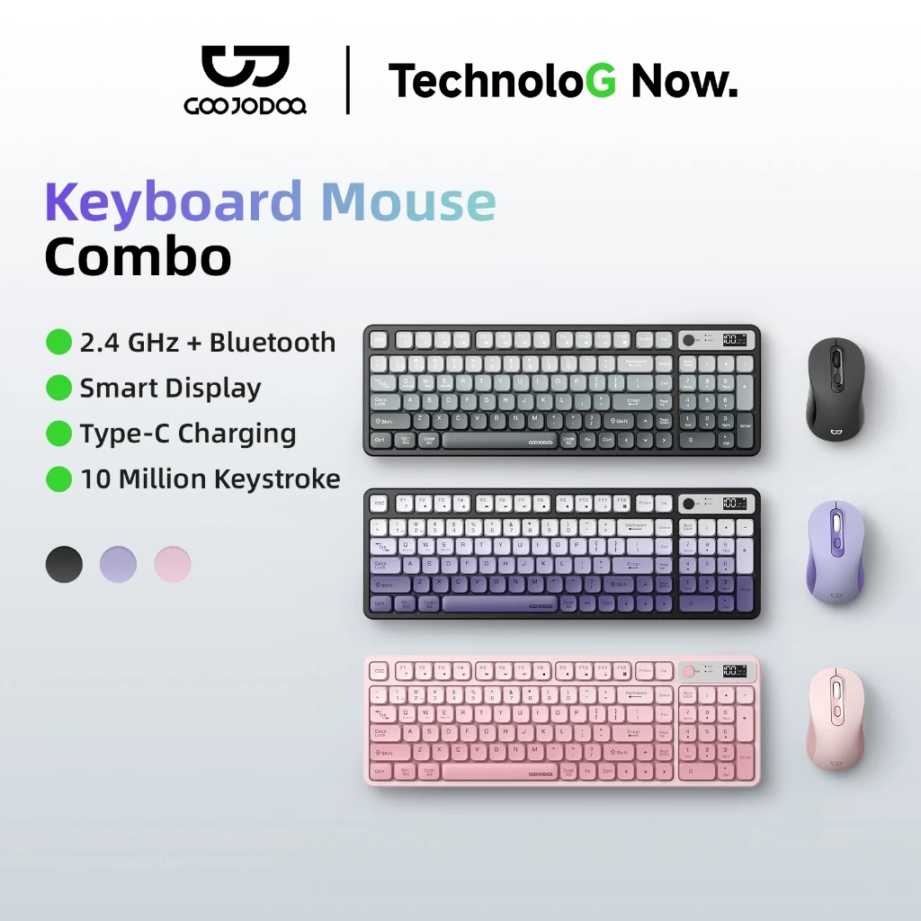 Bàn Phím Chuột Không Dây GOOJODOQ 98% Layout Có Bàn Số, Gradient Đẹp, Kết Nối 2.4G+BT, Êm Ái,Pin 27H