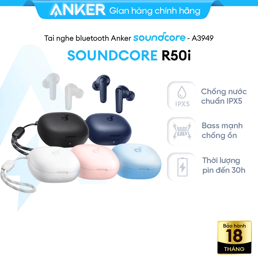 Tai nghe Bluetooth Soundcore R50i - Driver 10mm | Bluetooth 5.3-IPX5 | Pin đến 30h | Hỗ trợ App Soundcore- A3949