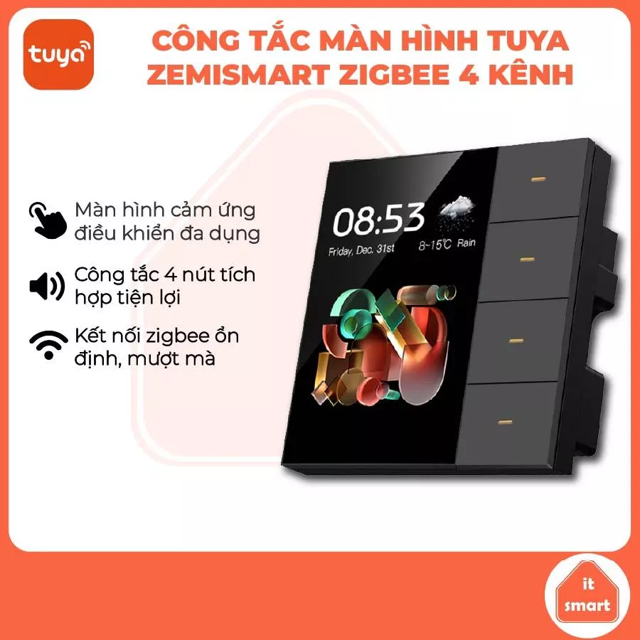 Màn hình điều khiển Tuya Zemismart F3Pro-G kiêm công tắc 4 nút, điều khiển rèm, ngữ cảnh
