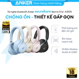 Tai nghe bluetooth soundcore Space One chống ồn chủ động tới 98%, thời lượng phát tới 40H, thiết kế gấp gọn- A3035