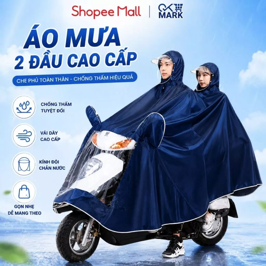Áo Mưa Đi Xe Máy DIDOOGLT Phản Quang Có Kính Chắn Mưa Cho 1-2 Người Che Phủ Toàn Thân