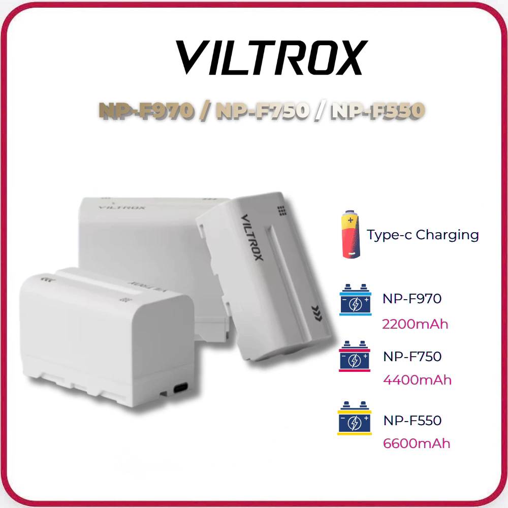 VILTROX NP-F970 / NP-F750 / NP-F550 Lithiumlon Battery Cho Đèn LED, Monitor, Tích Hợp Sạc Type-C