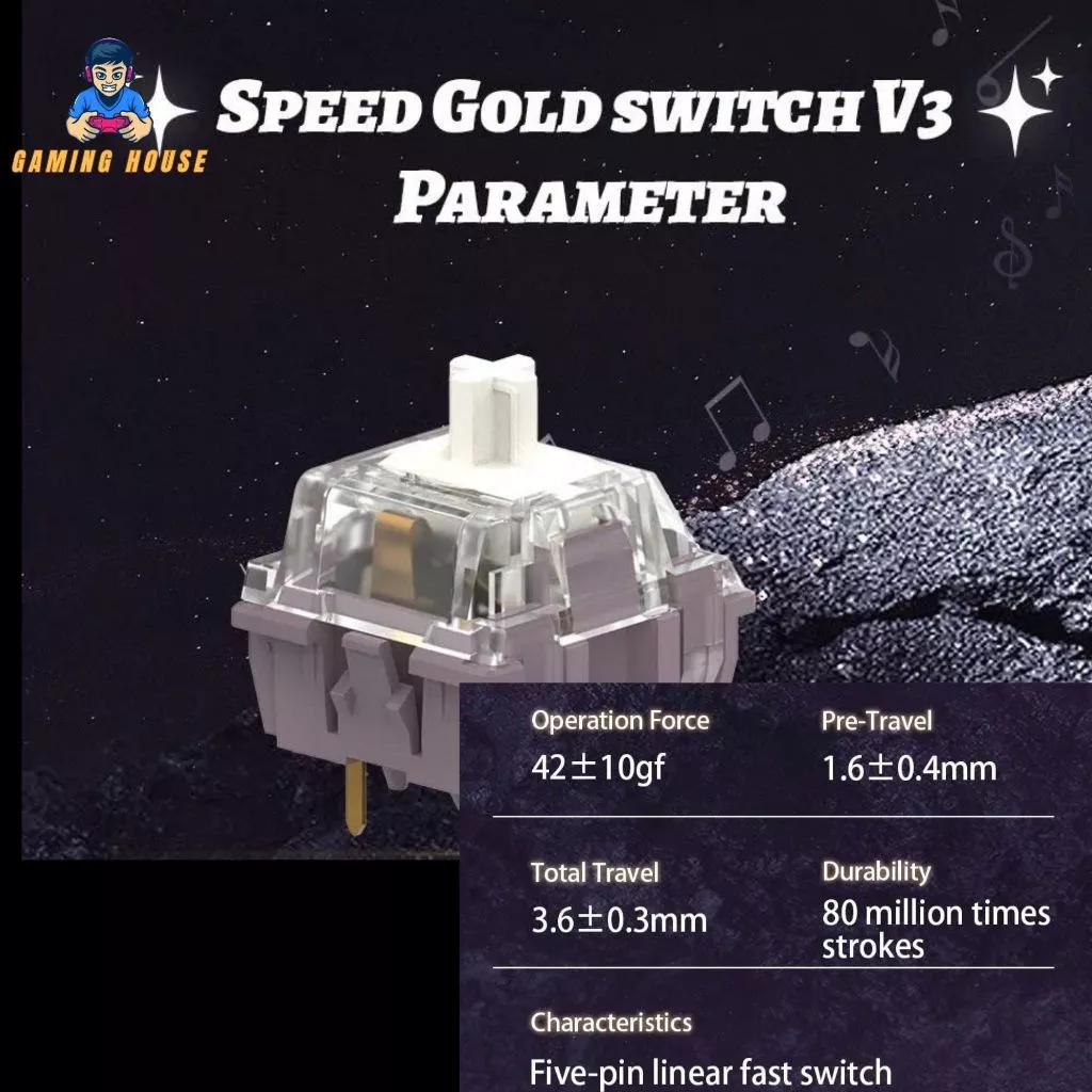 Combo Switch Bàn Phím Cơ Speed Gold Switch V3 Linear 5 Pin Hot Swap 42gf Gõ Mượt Gaming Độ Bền 80 Triệu Lần Nhấn
